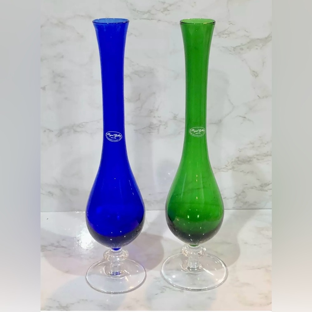 Two 13โ Vintage Royal Gallery Made in Italy Vases - Cobalt Blue & Emerald Green